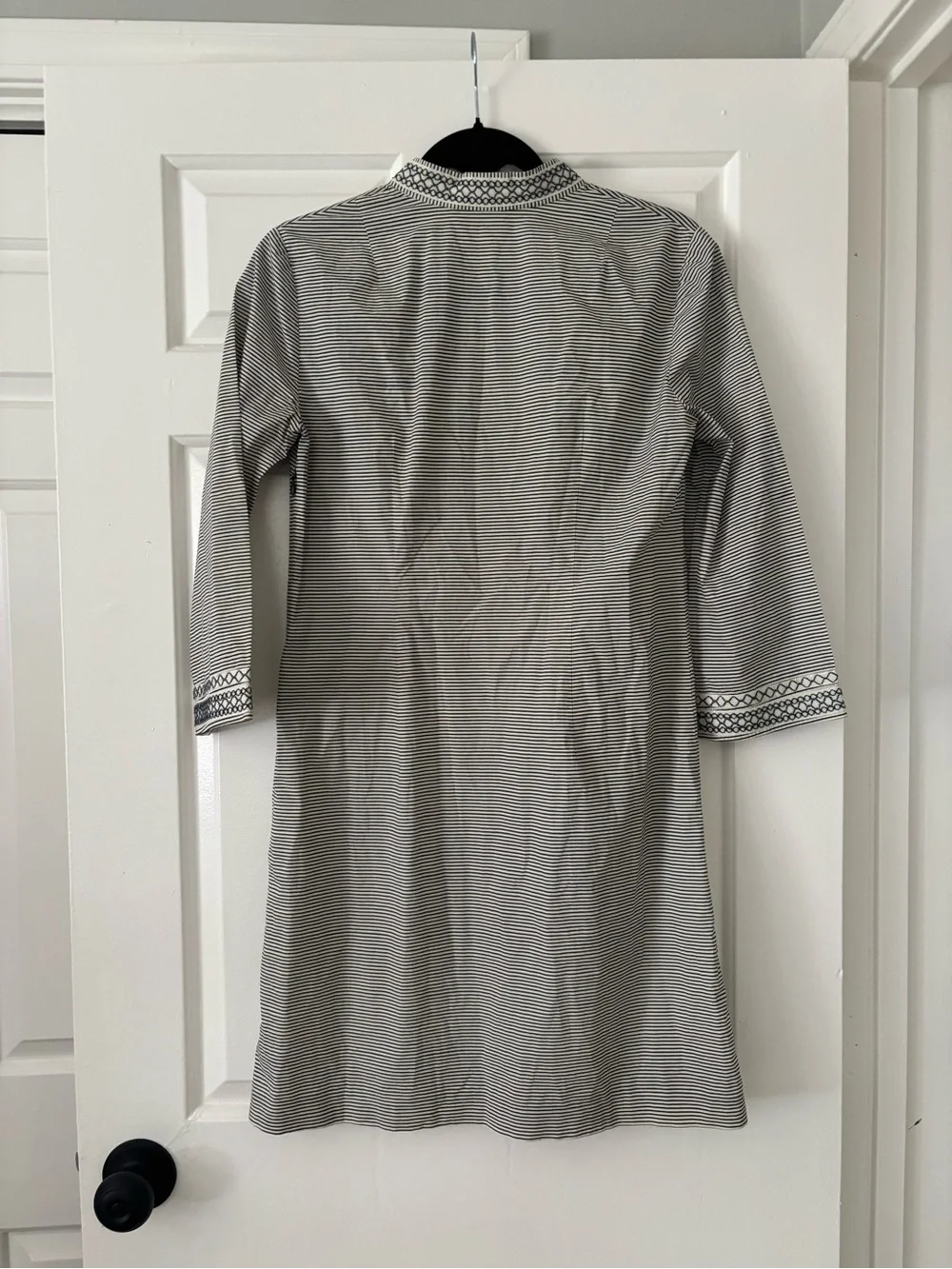 Tory Burch Navy & White Striped Tunic Dress with Embroidered Trim - Size 2